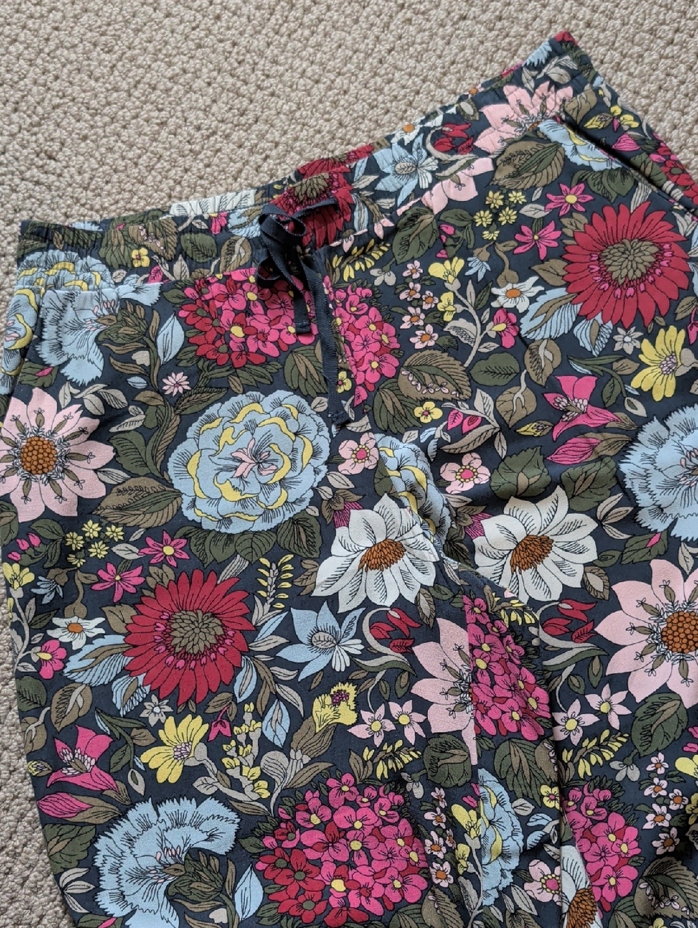 Wide Leg Elastic Drawstring Floral Garden Multicolor Palazzo Pants with Pockets - Picture 12 of 12